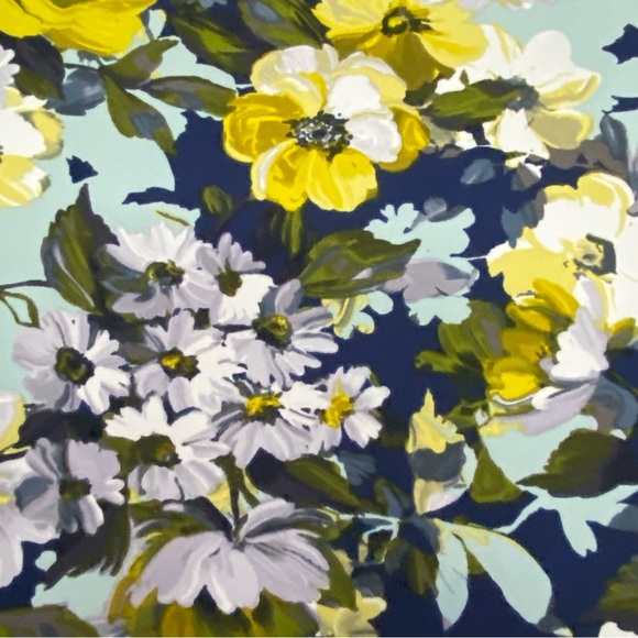 Nine West Shift Dress Size 10 Navy Blue Yellow Floral Boho Flared Sleeve Lined - Picture 9 of 9